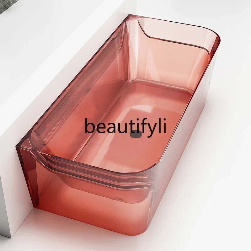 

Transparent resin bathtub Free-standing colored crystal wall adult bathtub