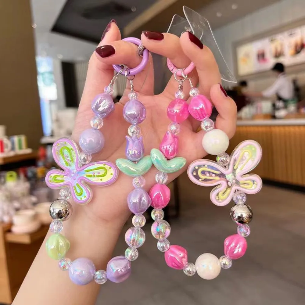 

Mobile Phone Lanyard Handmade Beaded Bracelet Pendant Graffiti Painted Butterfly Bead Mobile Phone Case Pendant Phone Strap