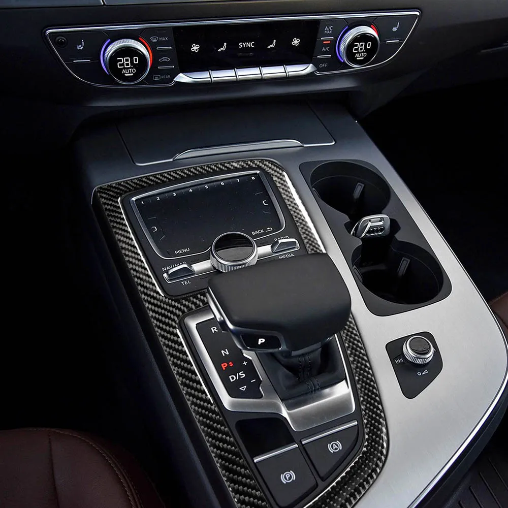 Carbon Fiber Car Interior Gear Shift Box Cover Trim Fits for Audi Q7 2016-2019