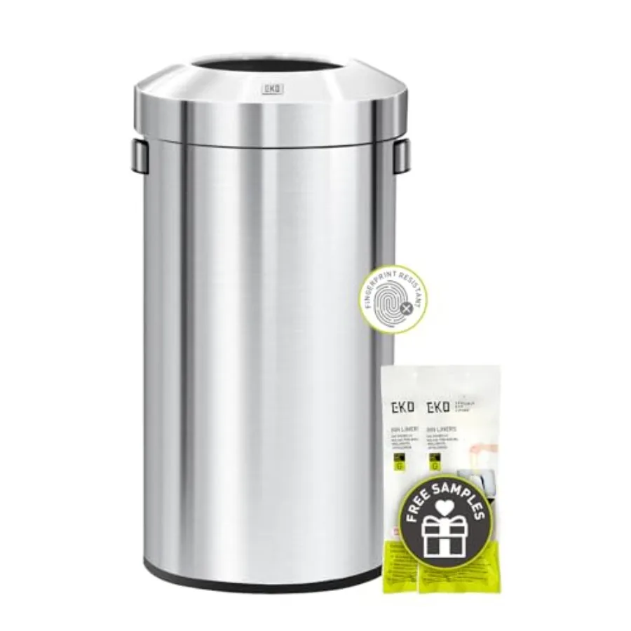 Urban 24 Gallon Round Stainless Steel Open Top Waste Bin Tall Commercial Trash Can for Indoor/Outdoor Extra Large Metal Garbage