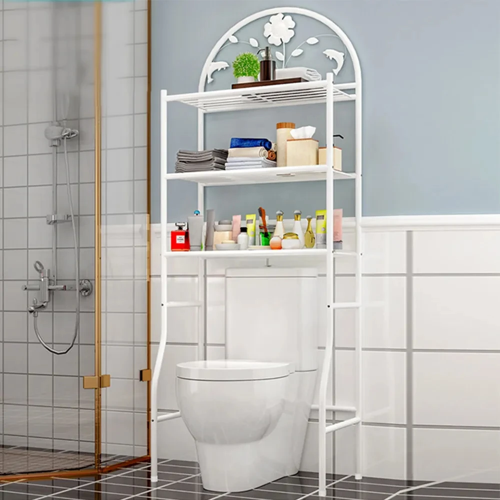 

Triple Toilet Rack H 180cm-White Metal Bathroom Space Saver Above Toilet Storage Rack Cabinet Organizer