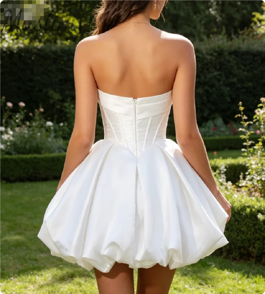 Bubble Puffy Mini Wedding Dress 2026 Rustic Civil Country Satin A Line Bridal Gown Pearls Beaded Elopement Reception Engagement