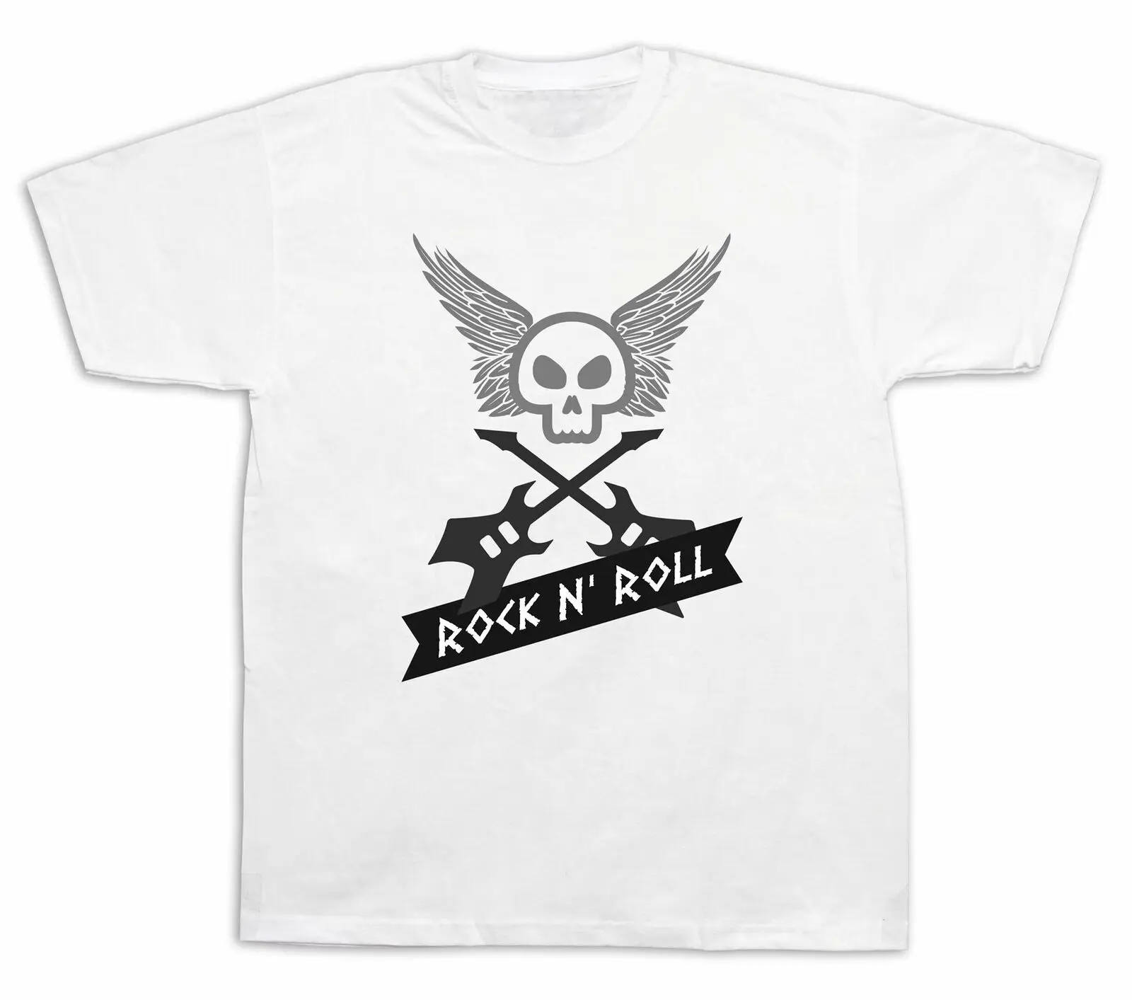 New Mens cotton Tshirt print Rock N' roll Guitar freak skull graphic design