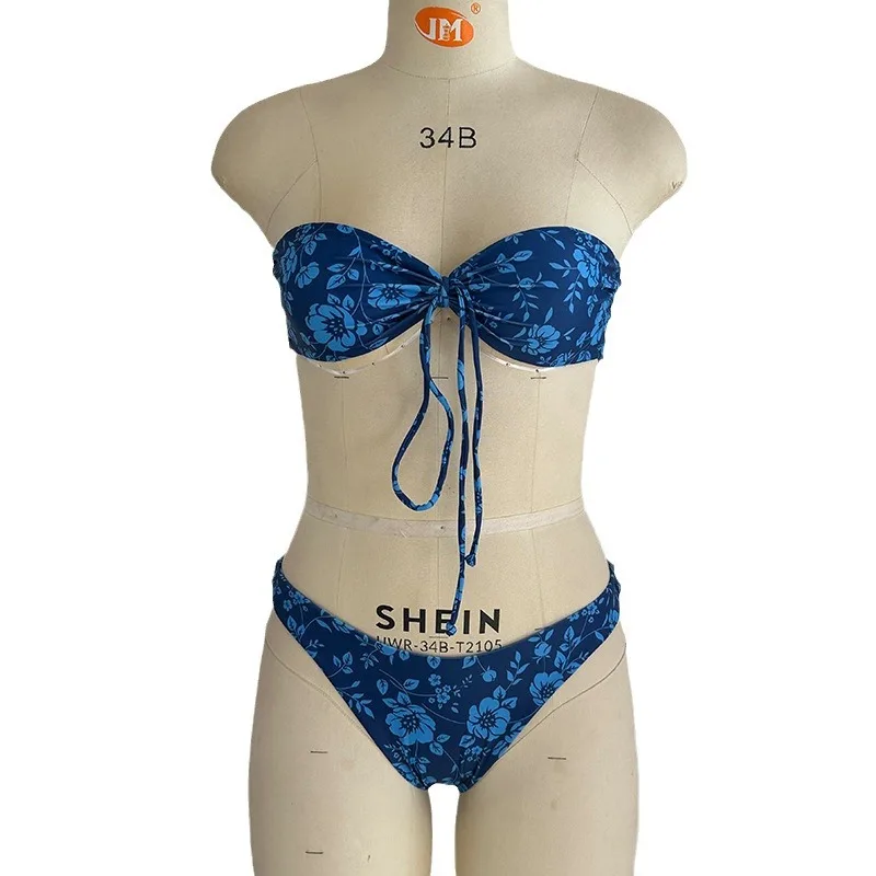 ツーピースビキニ女性 2025 新プリントスリングセクシーなハイウエストストラップレス水着夏の水着タンキニビーチウェア水着