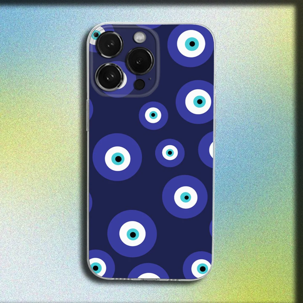 Türkische Lucky Blue Evil Eye Handyhülle für iPhone 16,15,14,13,12,11 Plus,Pro,Max,XR,XS,X,Plus,SE,Mini Transparente Softcover