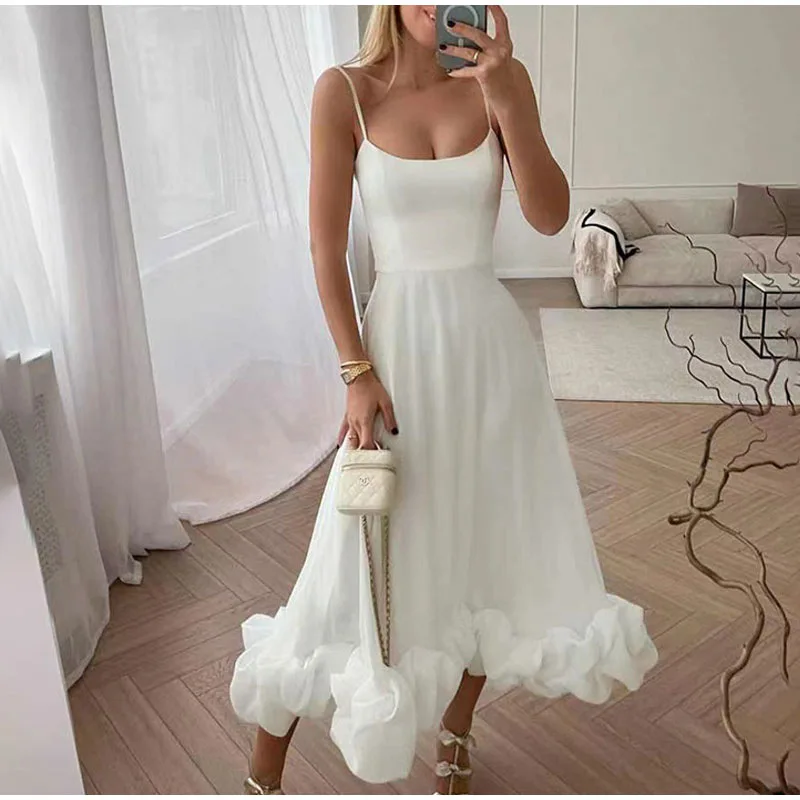 

Women's White Pendulum Three-dimensional Flower Slip Dress Women's 2025 Summer New Elegant Leisure Fashion Women's Clothing