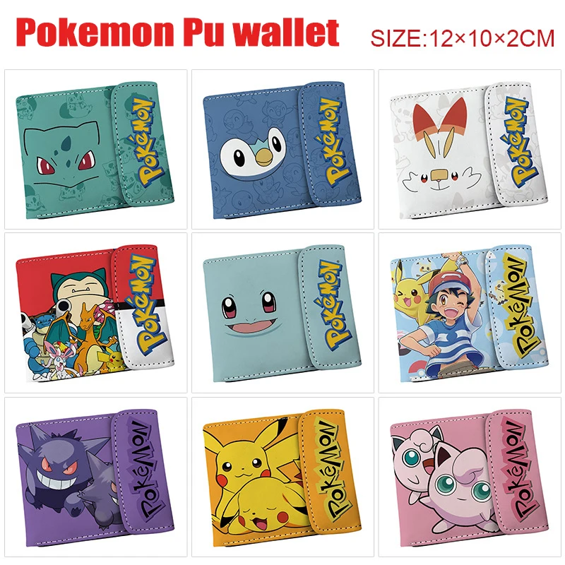 

Кошелек для монет Pokemon Anime Pikachu Gengar, модный складной короткий кошелек из искусственной кожи с героями мультфильмов, студенческий держатель для удостоверений личности, кошельки, подарок