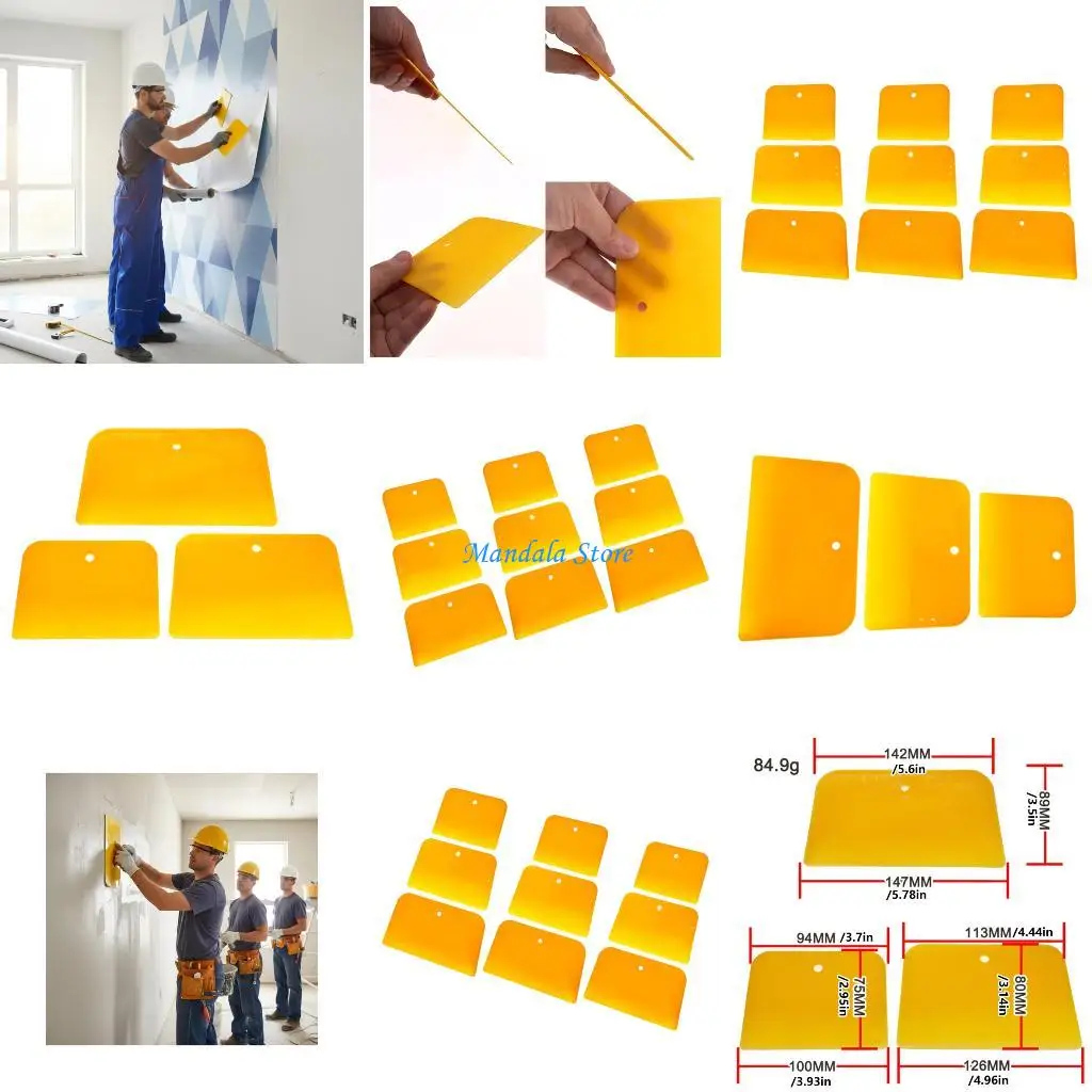 

U2JC Plastic Scrapers Set 9pcs 3Sizes Flexible Edges Tool for Putty Spreading