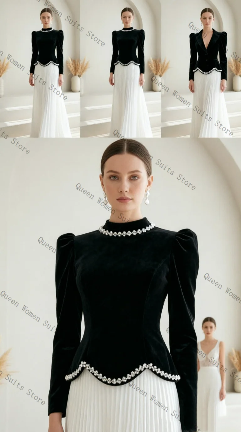 Formal White Black Women Suit Set 2Pcs Blazer Prom Dress Crystals Business Office Lady Jacket Wedding Bridal Coat Customized
