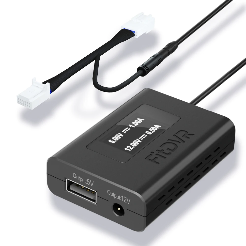 

FitDVR Dash Cam Power Adapter (12-Pin) for Toyota and Lexus, LED Display USB Power Source, Easy to Install, 5V 12V Output,D3-010