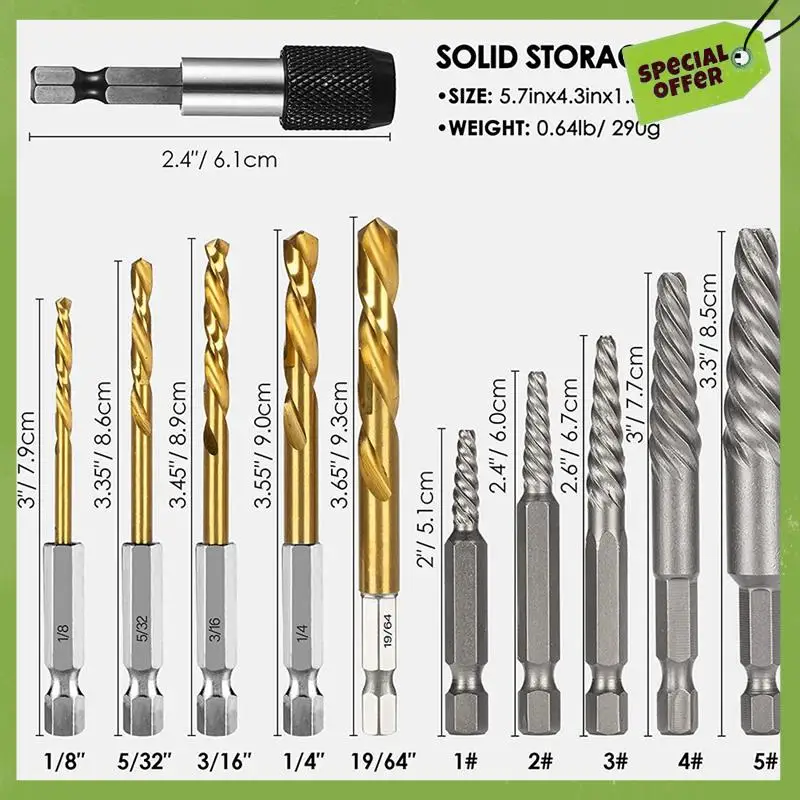 11 Pieces Screw Extractor Set Easy Out Bolt Extractor Set Reverse Drill Bit Extractor Set For Removing Broken Screws