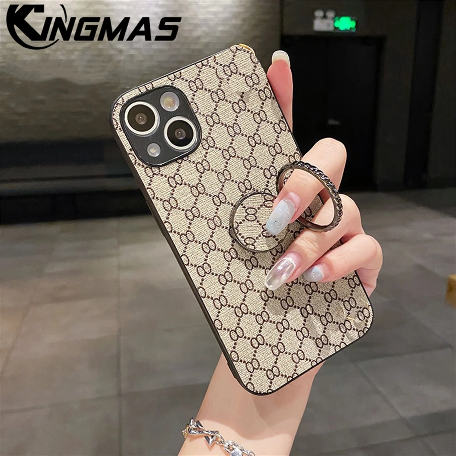 

KINGMAS Luxury Fashion Ring bracket Soft Fabric Leather Phone Case For Samsung Galaxy S21 S22 S23 S24 Ultra Plus Leather Cover