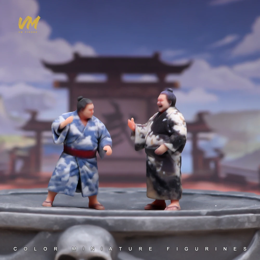 3D Painted 1/64 Funny Japanese Sumo Wrestler Figure in Traditional Kimono Model for Oriental Diorama Scene Props Photography