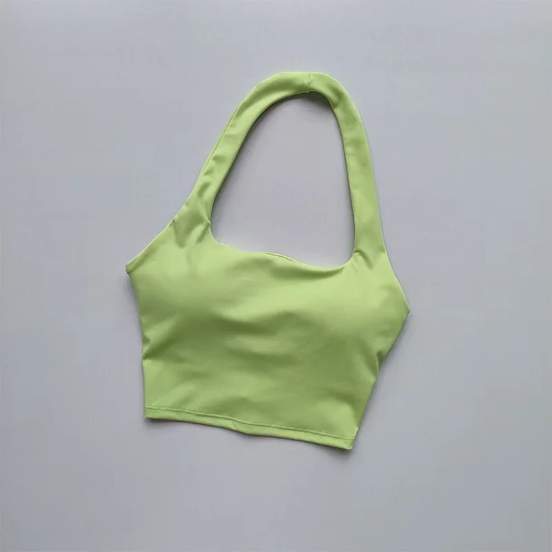Damen Neckholder-Sporttop mit Polstern, stoßfester, schnelltrocknender Workout-BH, Yoga-Weste für Laufen im Sommer – Detail 14
