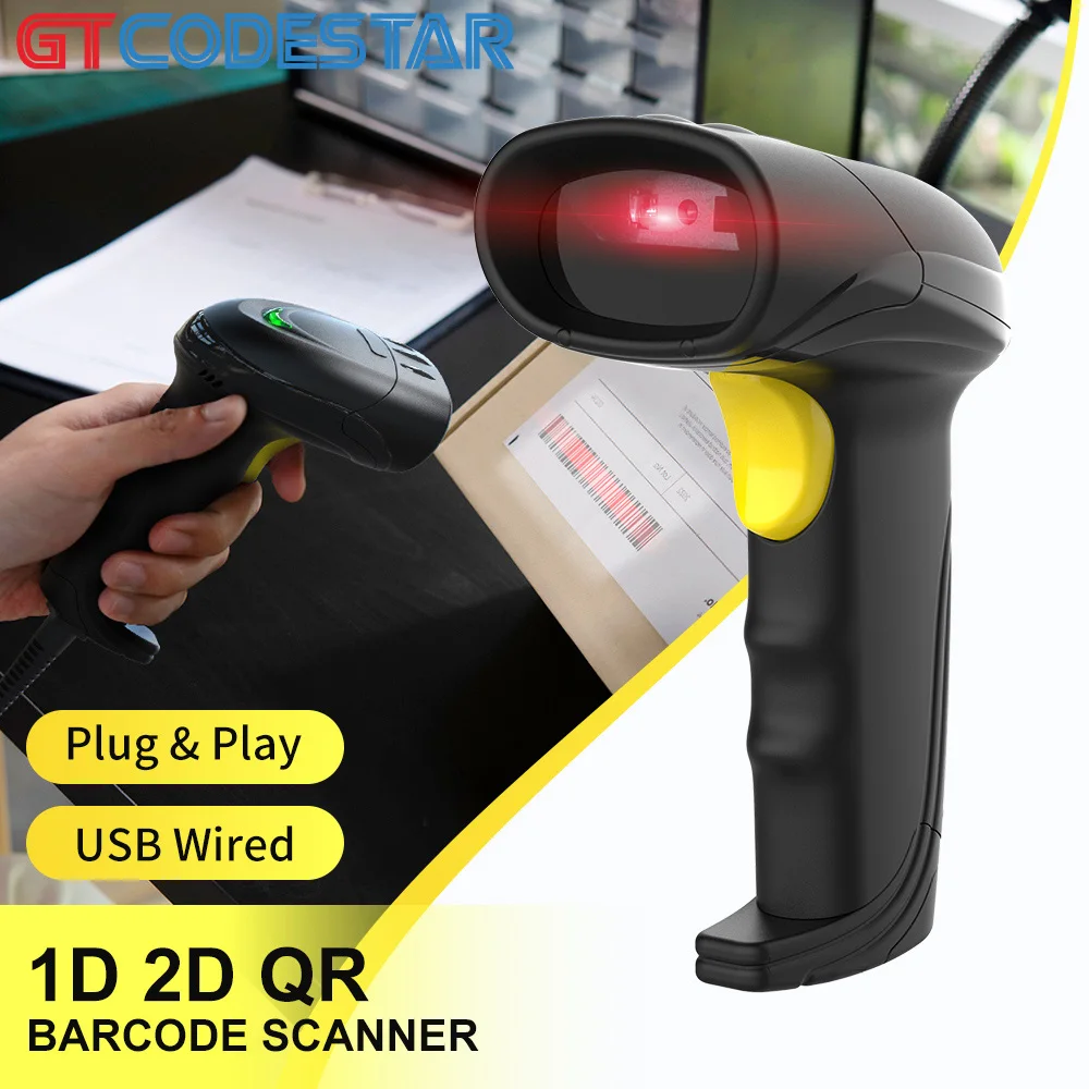 GTCODESTAR 2D Barcode Scanner Handheld 1D Barcode Scan Gun Wired Barcode Reader USB QR Code Scanners for Inventory Scanning