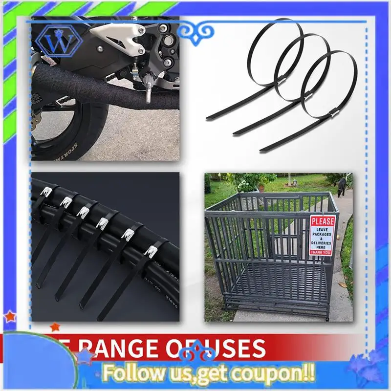 

A55P-Metal Zip Ties Black 1000Pcs 11.8 Inch 304 Stainless Steel Epoxy Coated Cable Tie For Machinery, Vehicles, Farms, Cables
