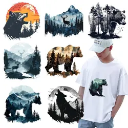 wolves, bears natural scenery Heat Transfer iron on transfer for clothing Iron On Patches Thermal for Clothing Iron On Patches