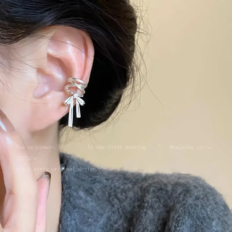 

Ribbon ear clips, love zircon ear clips, unique design earrings without ear holes，