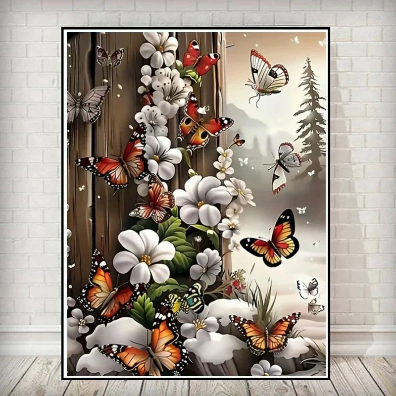 Schmetterlingsblumen 5D Diamantmalerei-Sets mit runden Steinen, Mosaik, kreatives Freizeit-DIY-Hobby, Stickerei, Tier-Heimdekoration, Geschenke