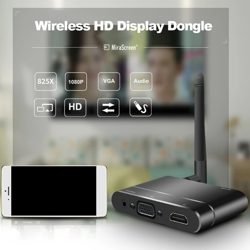 Wireless HDMI-compatible Audio Video- Adapter for Home Car Miracast Airplay VGA + RCA AV Transmitter Wifi Display Dongle