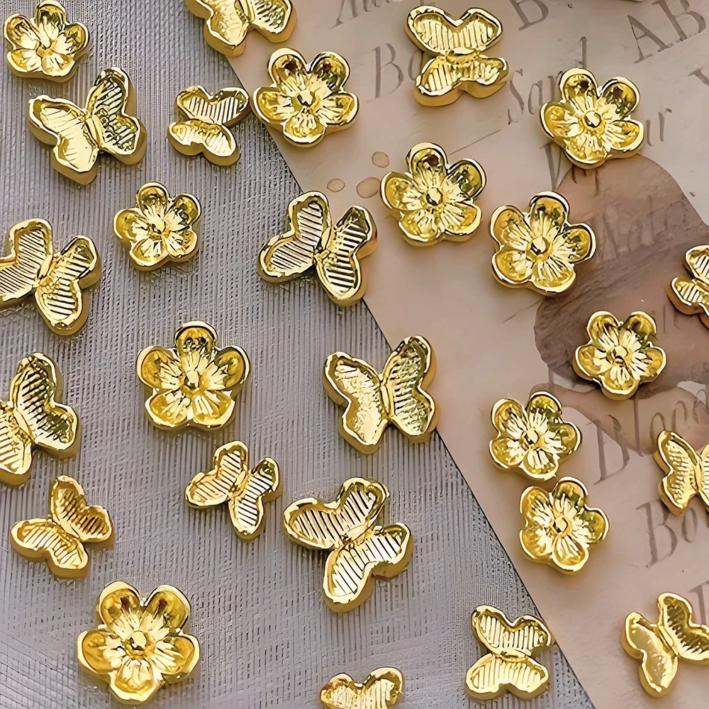 

40PCS 3D Golden metal nail art flower Butterfly Charms Accessories Alloy Parts For Nails Decoration Manicure Decor Supplies Tool