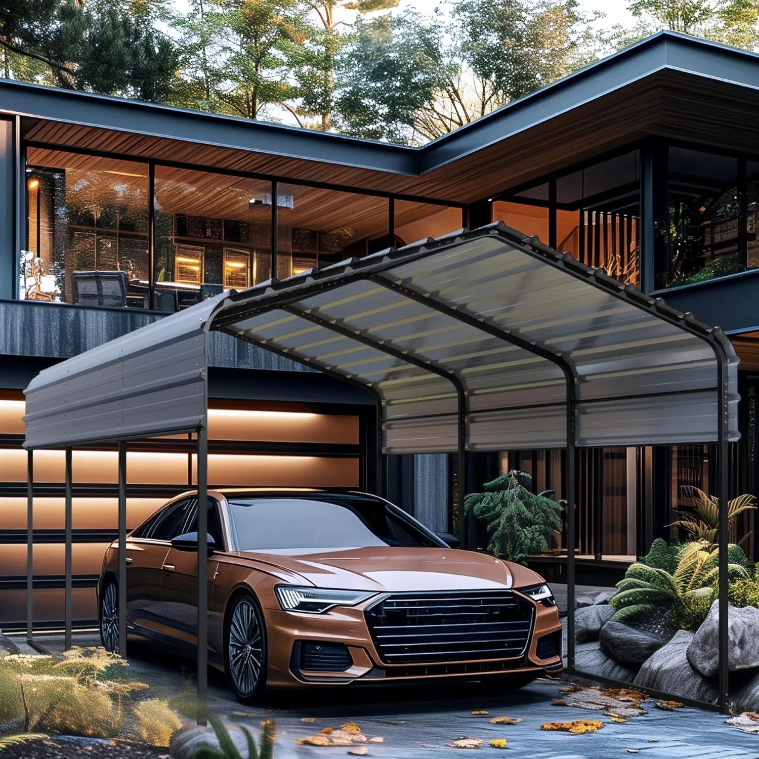 

10x15ft Metal Carport Reinforce Outdoor Heavy Duty Garage Car Shelter for Car