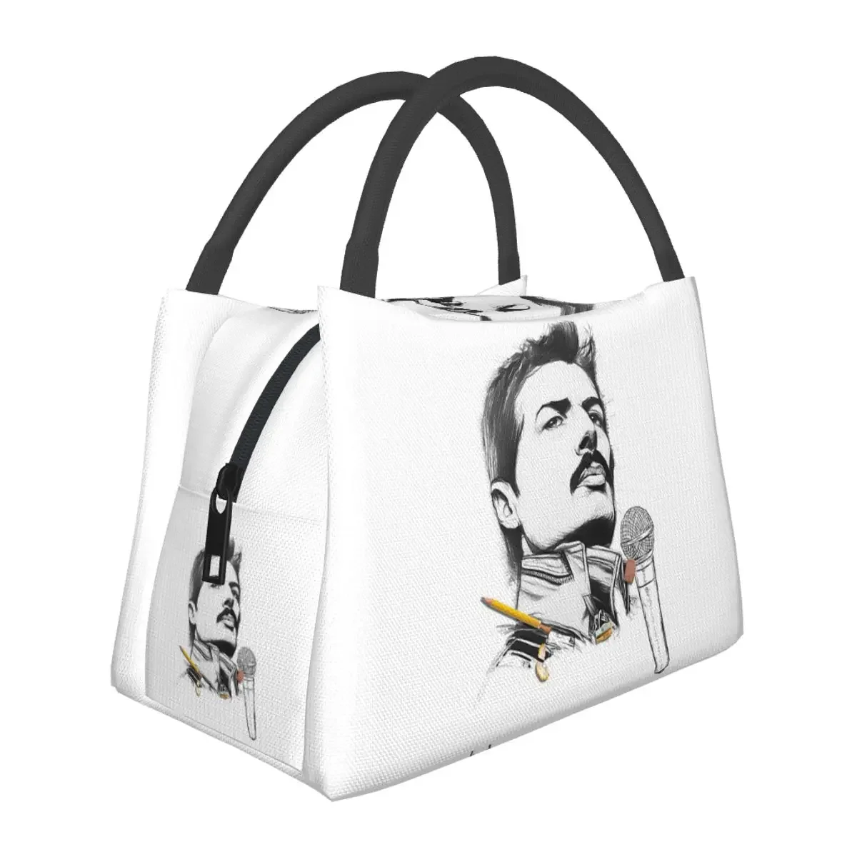 Freddie Mercury In Sketch Lunch Bags Insulated Bento Box Lunch Tote Picnic Bags Cooler Thermal Bag for Woman Children Travel