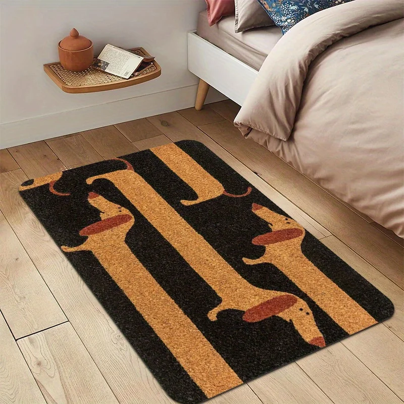 Funny Dachshund Print Non-Slip Doormat, Durable Pet-Themed Entryway Mat for Home, Bathroom, and Holiday Gift, Machine Washable