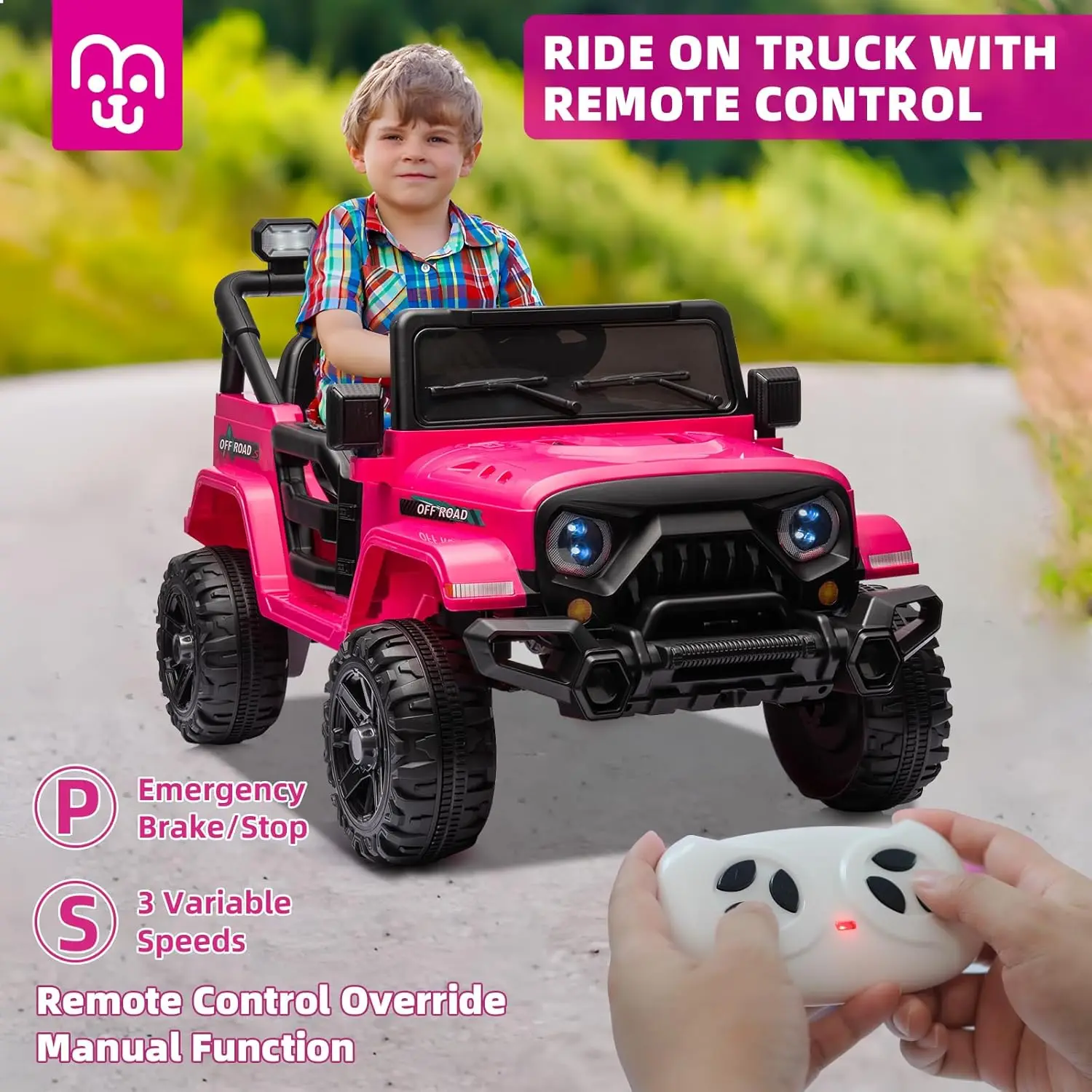 12V Kids Electric Ride on Truck Car Remote Control, Twin 35W Motors 3.5MPH Max Speed, Bluetooth USB Music Player, 4 Wheels