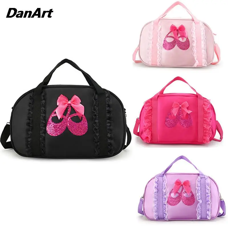 Girls Lace Dance Bag Children's One Shoulder Dance Kid's One Shoulder Dance Backpack Handbag Storage Bag Latin Ballet Duffle Bag