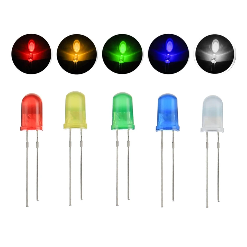 500 PCS (5 Colors x 100PCS) 5mm LED Light Emitting Diode Assorted Kit Box 3V 2V 2.2V 3.2V