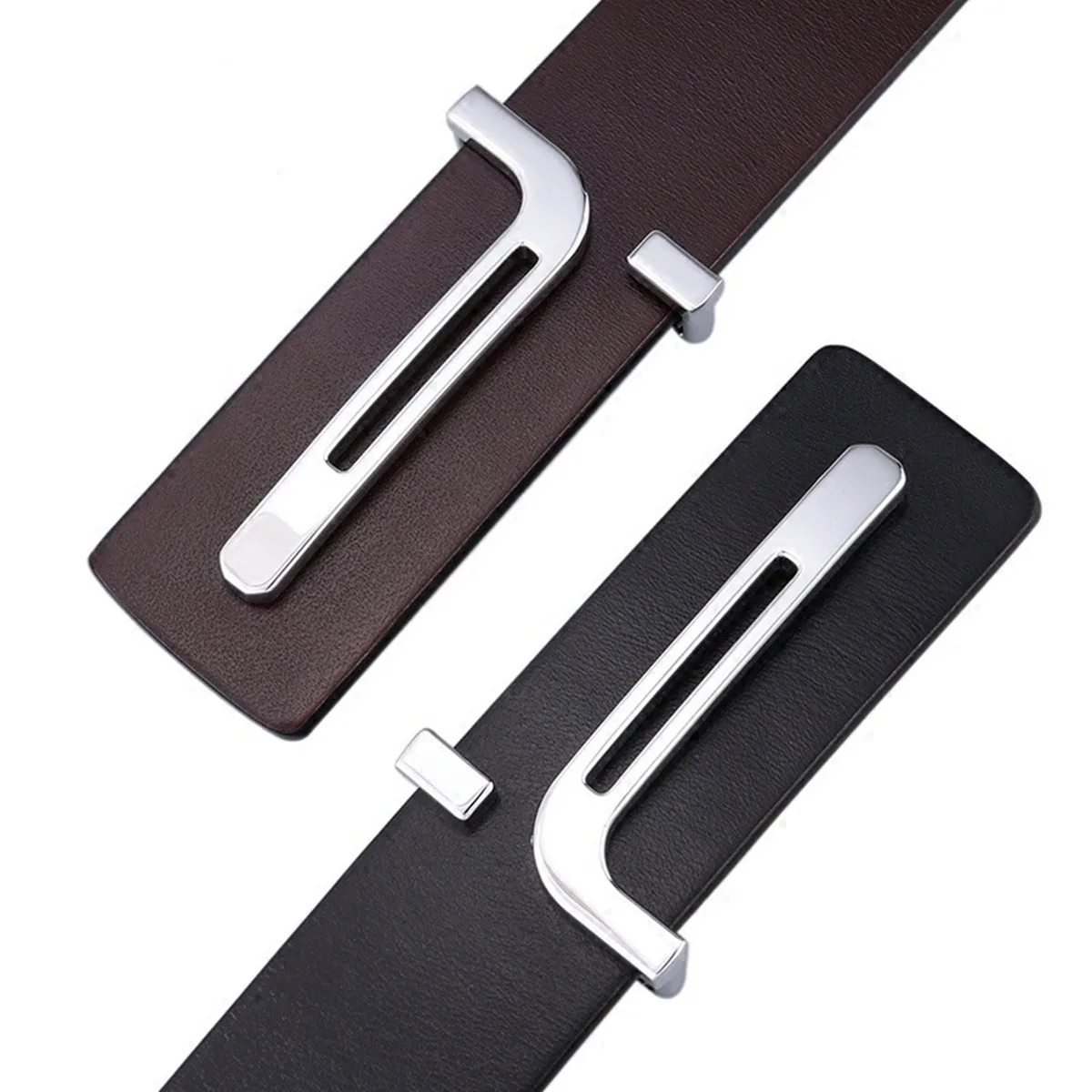 Modischer Business-Gürtel aus echtem Leder, 3,3 cm breit, für Herren, mit glatter Schnalle, passend zum Anzug, trendiges Accessoire – Detail 3