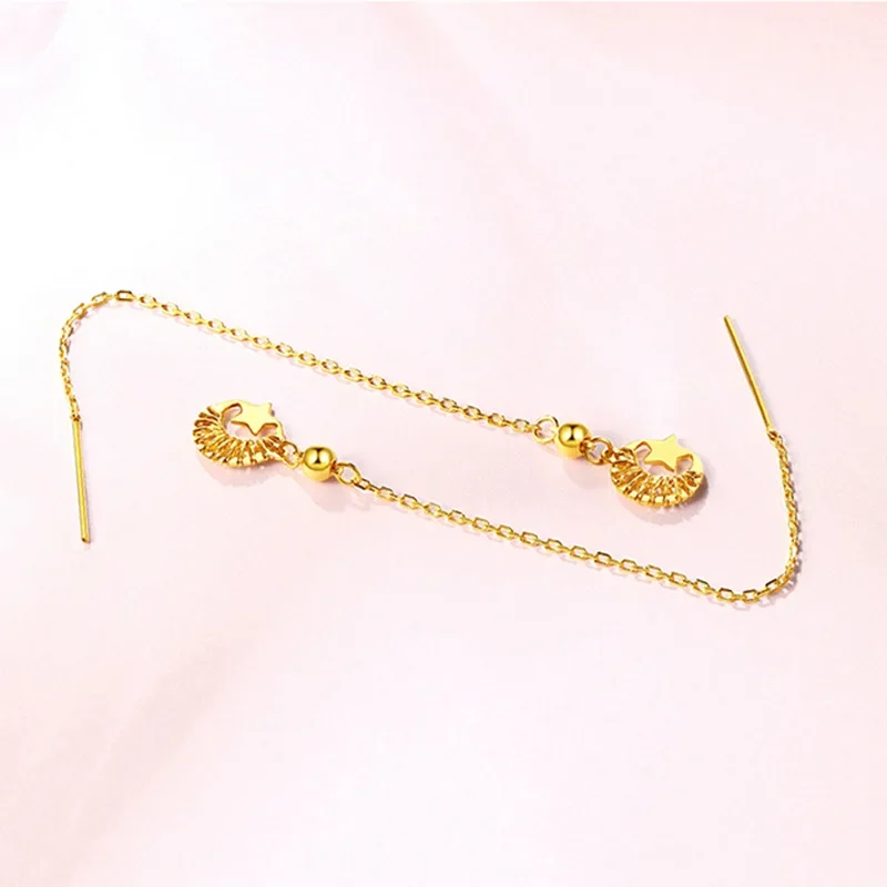 High-quality AU750 Gold 24K Transfer Gold Beads Long Ear Wire 999 Temperament Simple Long Earrings Earrings Gift Womens