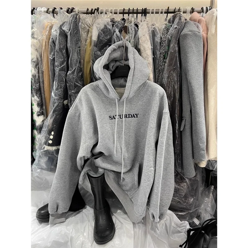 

Зимняя женская толстовка Dongda Gate 2025 с вышивкой букв, свободного кроя, на утолщенной хлопковой подкладке, повседневная, в уличном стиле