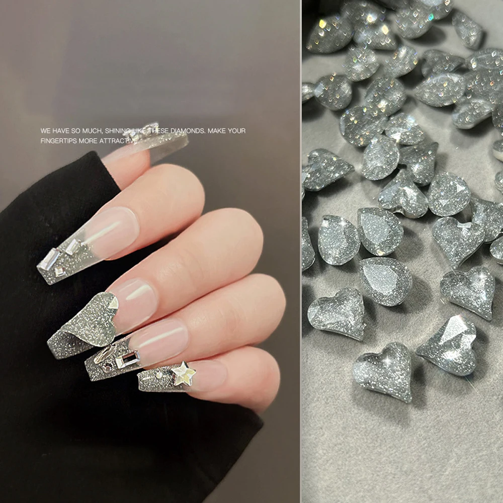 20pcs Point Bottom Nail Charms 3D Glitter Broken Burst Flash-pointed Bottom Nail Rhinestones DIY Shiny Luxury Nail Accessories