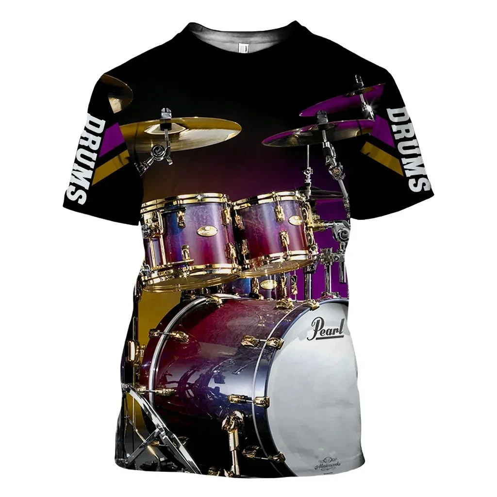 2023 Fashion Printed Men's T-shirt Music Drum Picture Casual O-Neck Large Short Sleeve Fashion Harajuku Music Exclusive Top