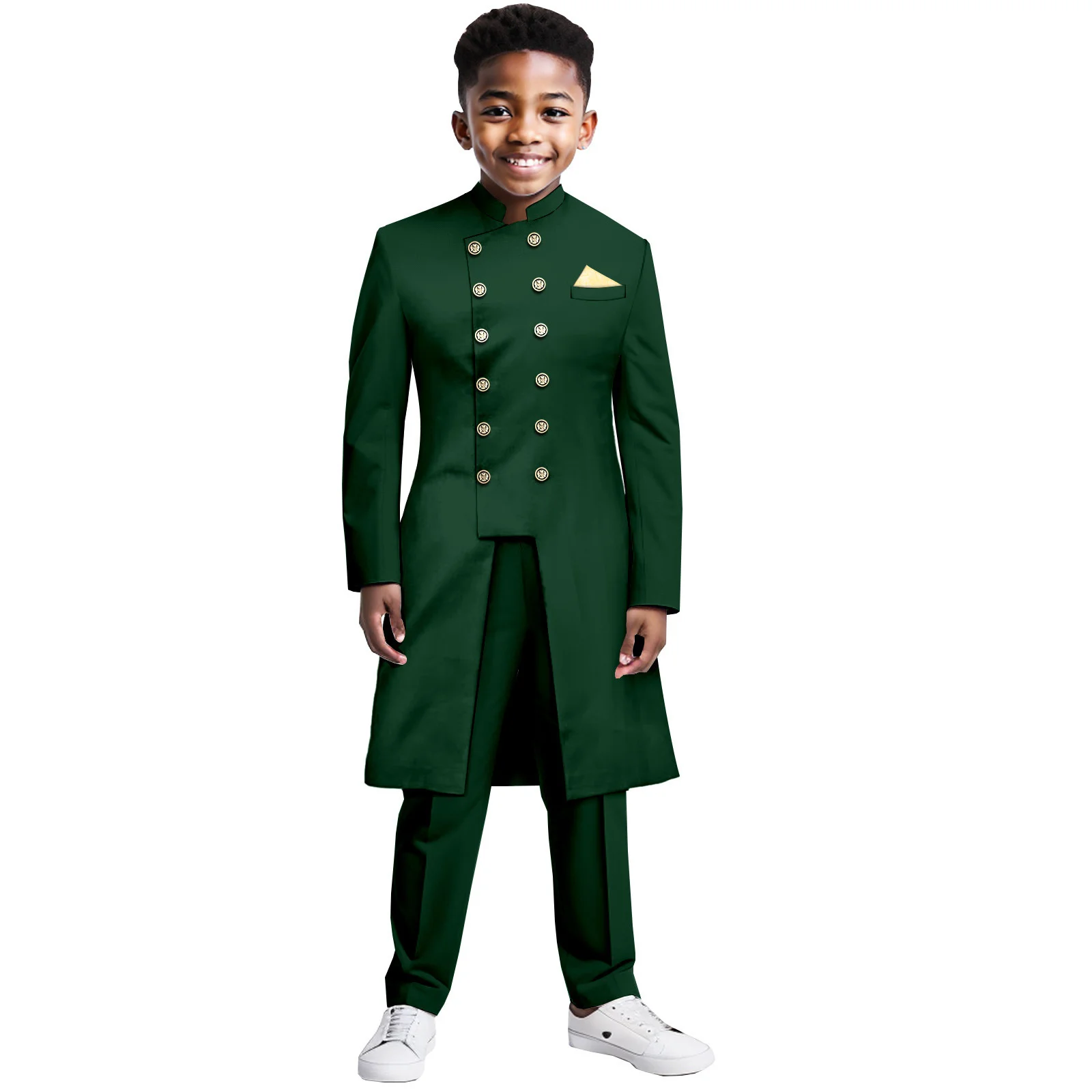 African Style Boys Suit Long Jacket Pants 2 Piece Set Single Breasted Blazer Wedding Tuxedo Kids Formal Party Dress