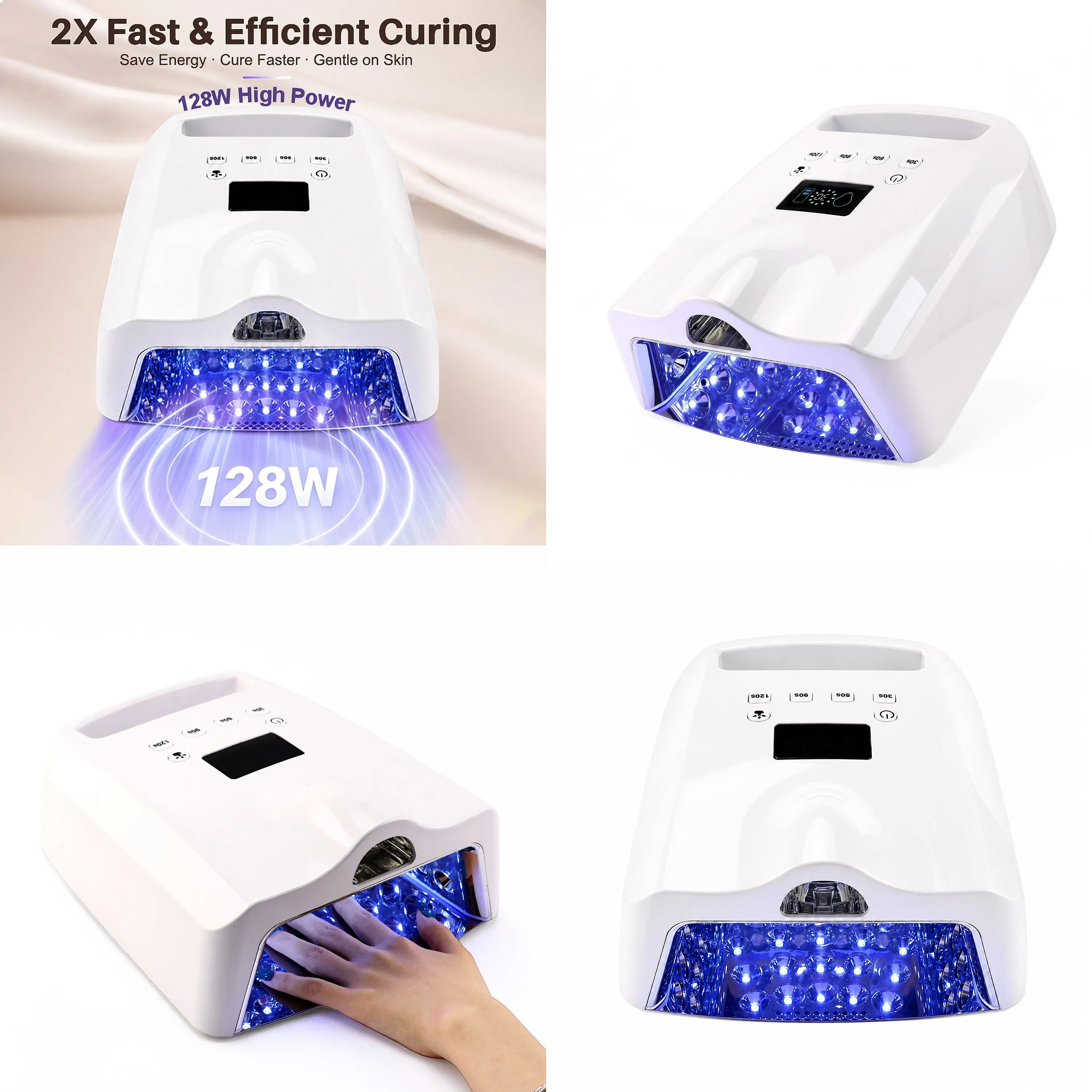 2026 Premium Low Heat 128W UV Nail Light 45pcs Quartz LEDs Anti-Tanning Gel Curing Machine for Spa and Wholesale Distribution
