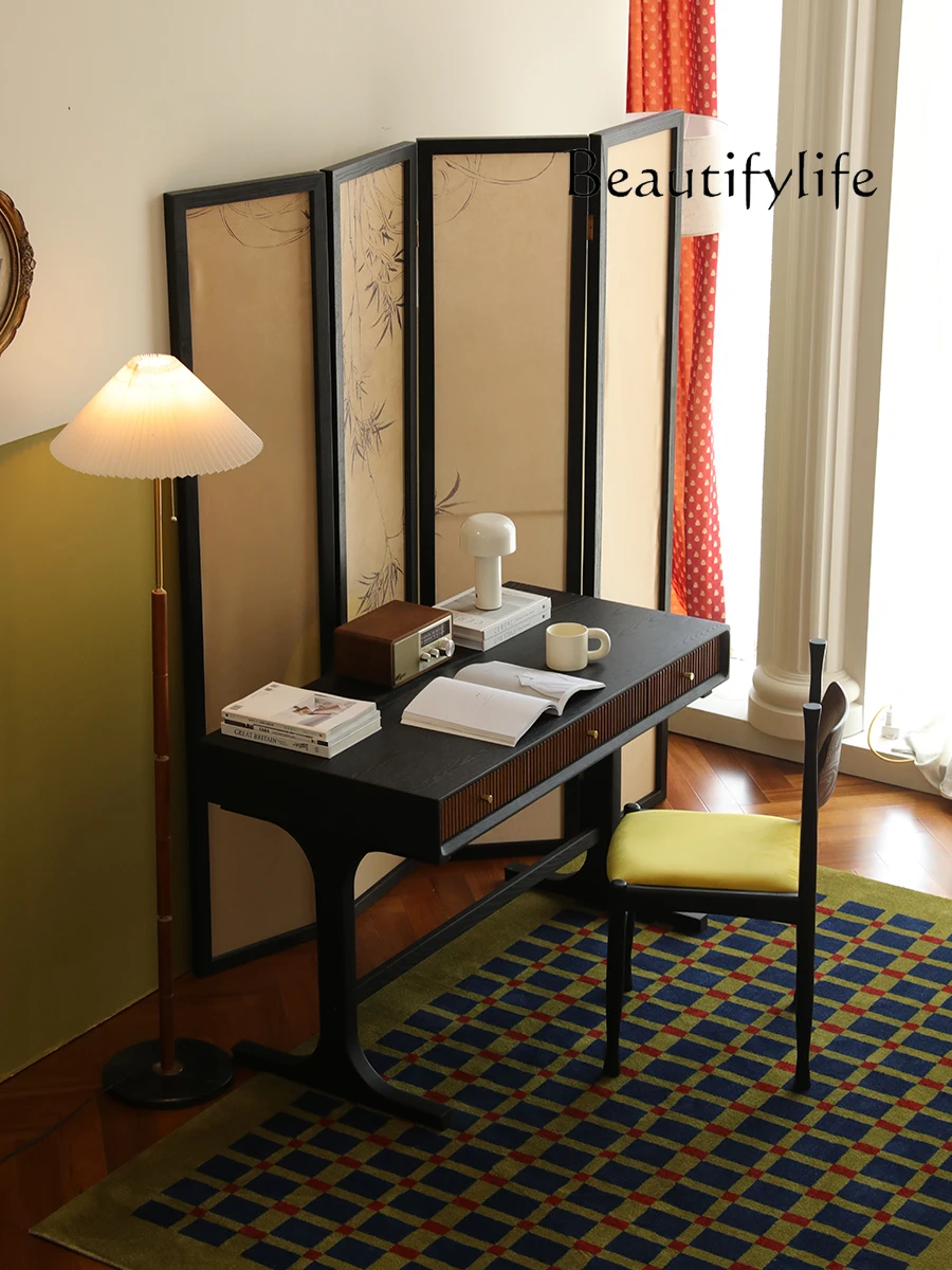 Simple Home Desk Retro Desk Mid-Ancient Solid Wood Computer Desk Black