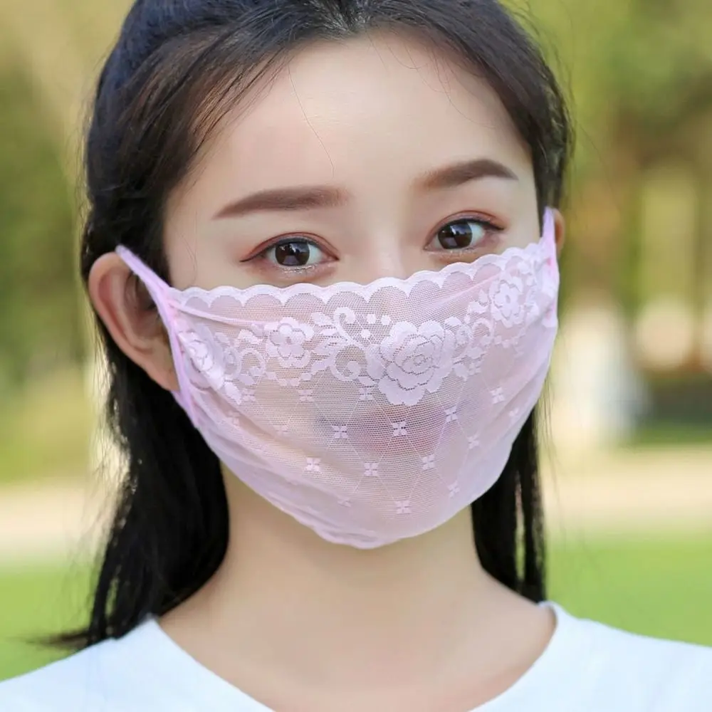 

Fashion Breathable Sunscreen Veil Ultra-thin Lace Design Cycling Mask UV Protection Elastic Face Cover Outdoor