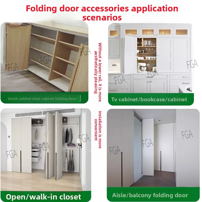 Folding Wardrobe Door Track Roller Hardware Kit No Bottom Rail Sliding System Shock Absorbing Parts Closet Cabinet Doors