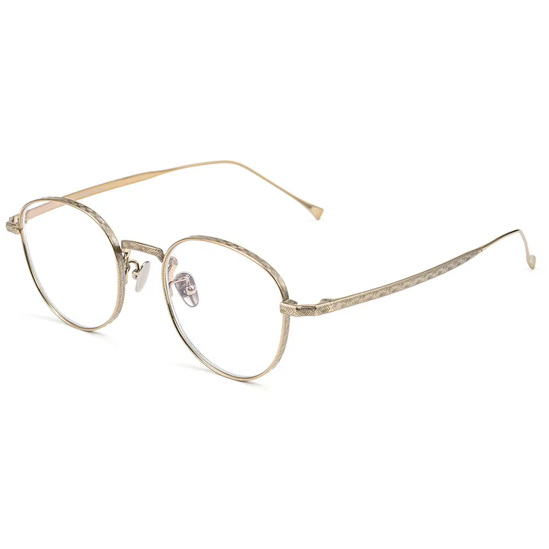 High Quality Retro Oval Eyeglass Frame Men's Handmade Carved Full Frame Pure Titanium Myopia Prescription Eyeglasses Eyewear