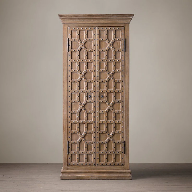 

Adult bookcase French country vintage solid wood oak decorative cabinet American style complete wardrobe