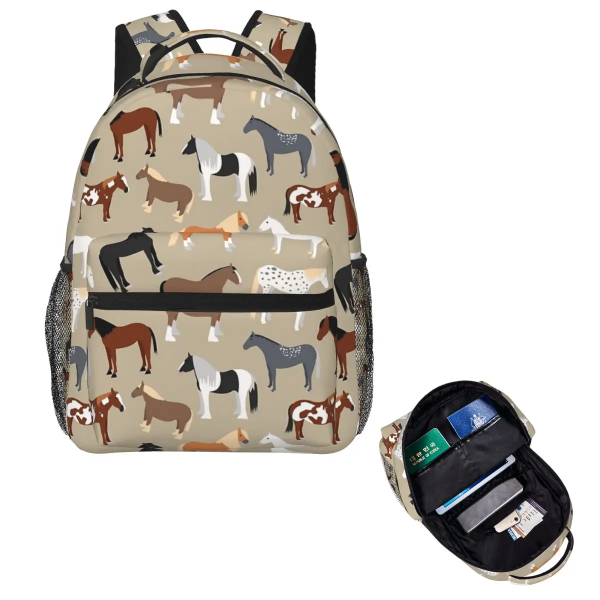 

Horse Breeds Pattern Backpack Hot Sale Daypack Large Capacity Kids BookBag School Bag Shoulder Bags for Men Women