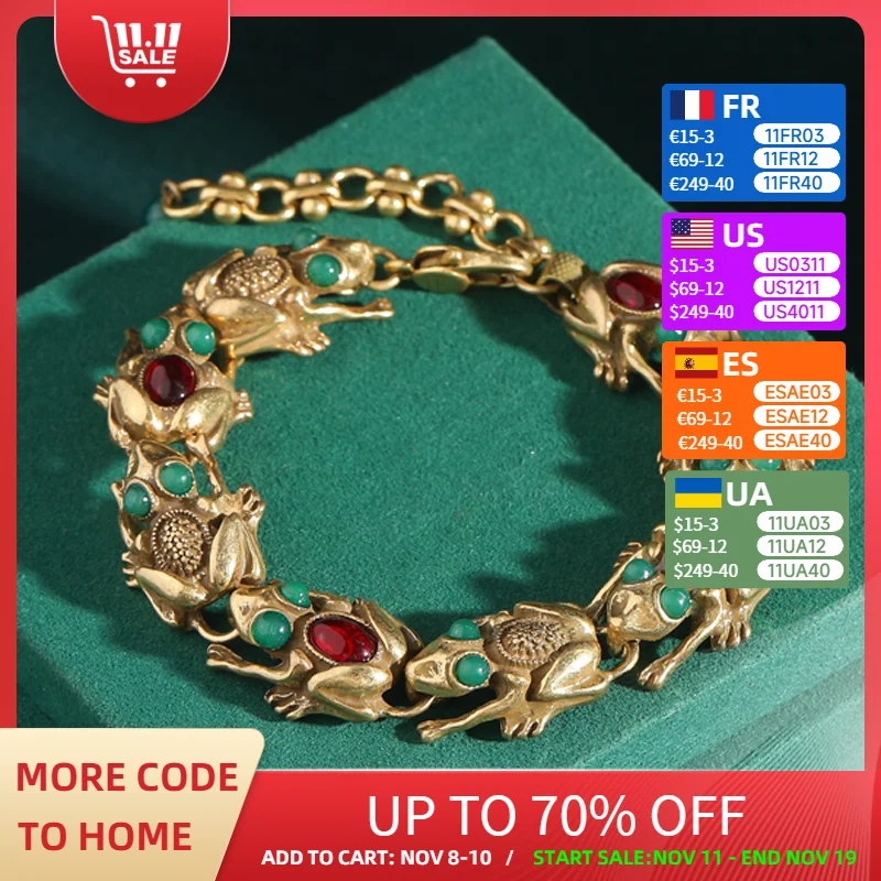 

Винтажные ювелирные изделия, браслеты Lucky Toad для женщин, зеленый, красный агат, подвеска цвета античного золота, аксессуары 2024, подарок на день матери, новинка