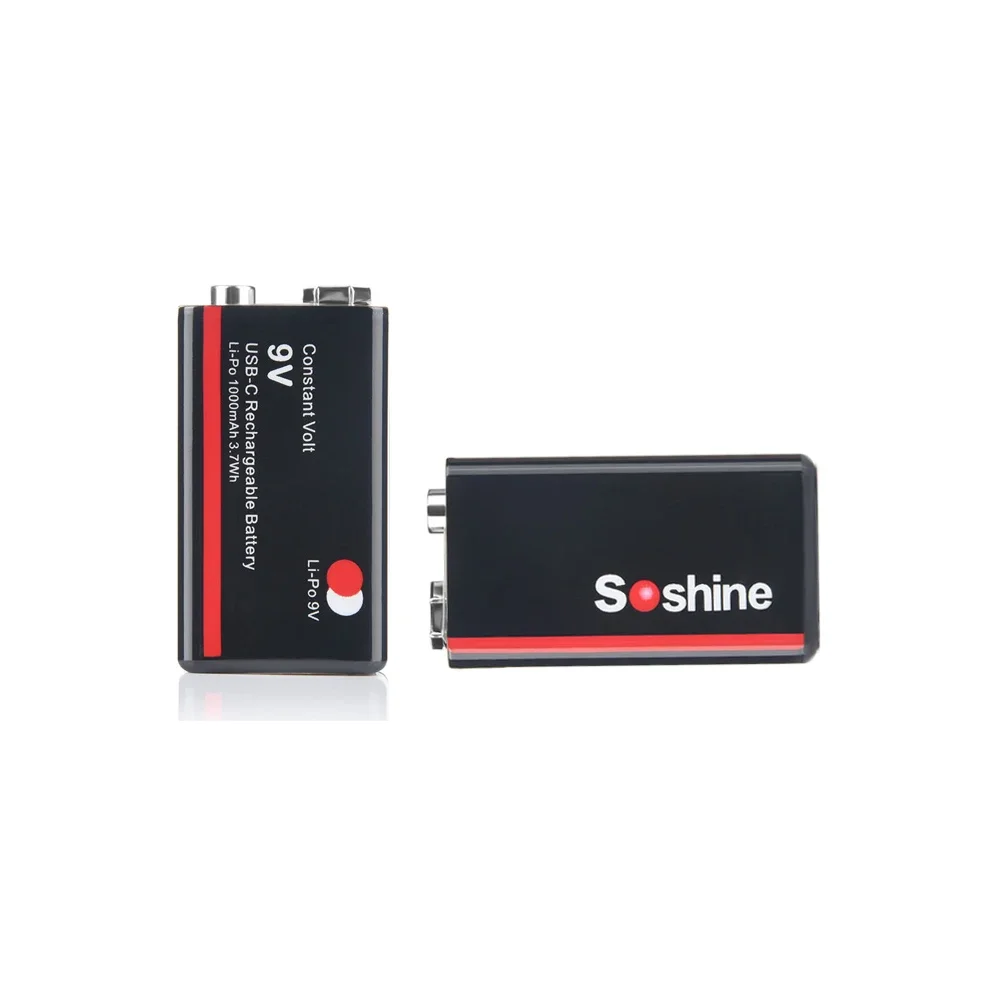 Soshine 9V 1000mAh USB Lithium-ion Batteries 9V 6F22 Li-po Battery Constant Voltage 9V Output USB Li-ion Rechargeable Batteries