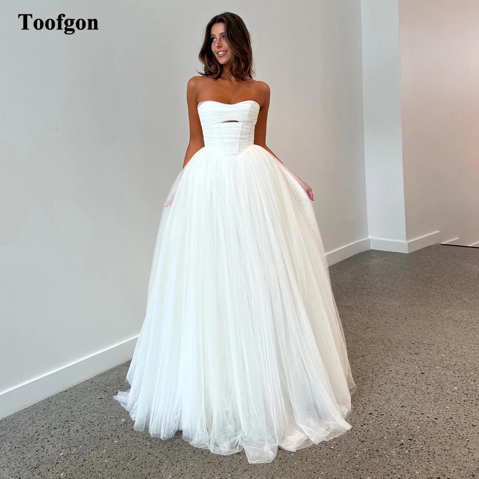 Toofgon A Line Tulle Boho Bride Wedding Dresses Sweetheart Pleated Long Train Women Formal Party Dress Bridal Gowns 웨딩드레스 2024