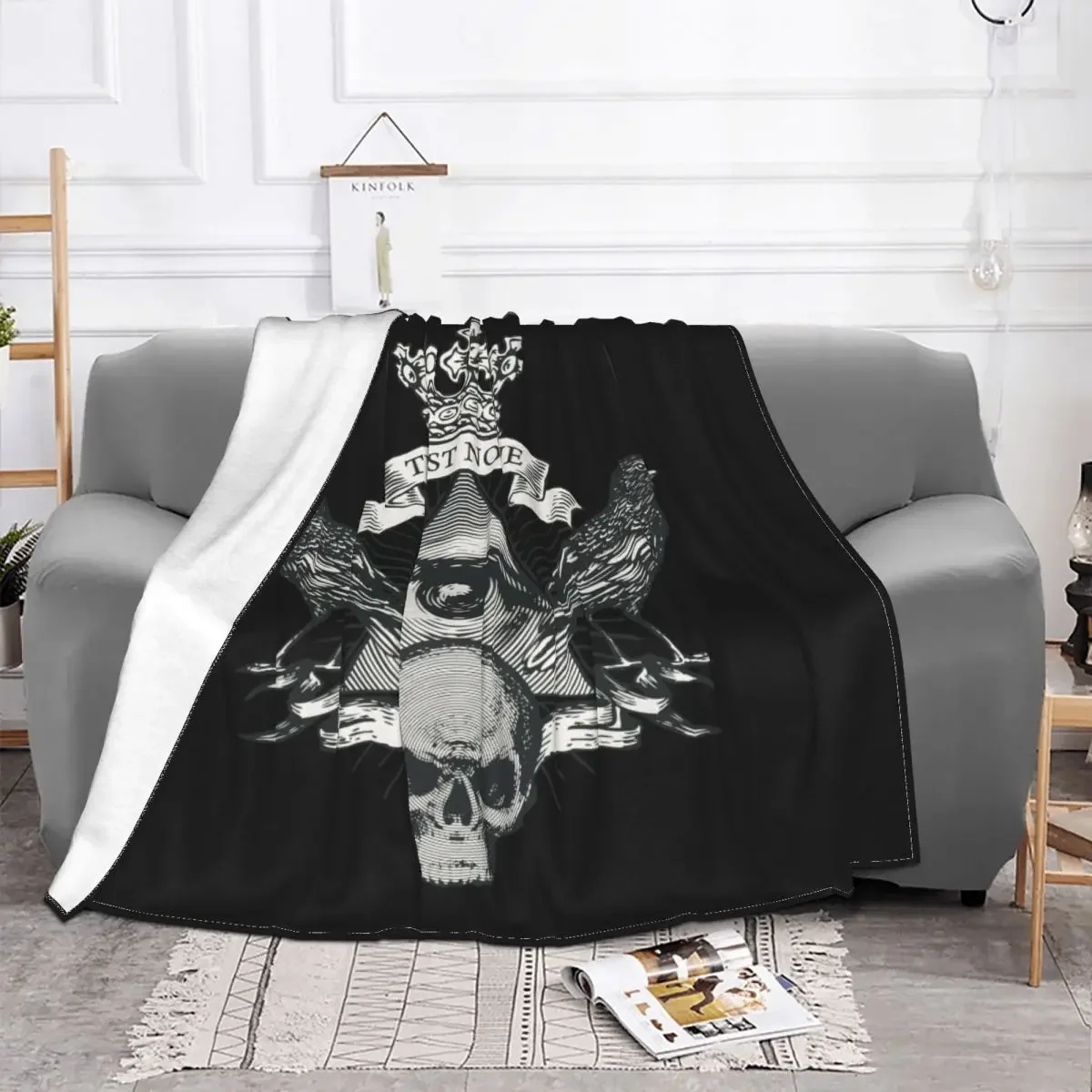 Retro Providence Eye Ravens Skull Blanket Amulet Mystery Tarot Flannel Awesome Warm Throw Blankets for Home Textile Decor