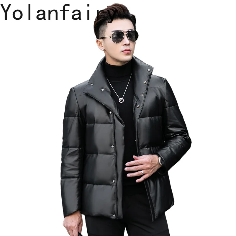 

YOLANFARIY Sheepskin Mens Down Jacket 90% White Duck Down Winter Coats Men Clothing Soft Skin Doudounes Courtes Mid-length Coat