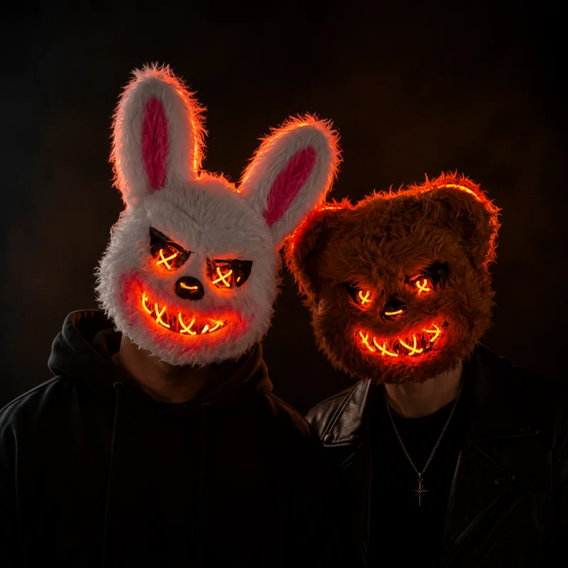 Halloween Leuchtende Maske Kaninchen Ro Bär Cosplay Requisiten LED Tanzparty Gruselmaske Halloween Kreative Cartoon-Tiermaske – Detail 9
